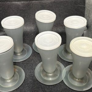 Vintage 6 TUPPERWARE Sheer Grey Tall Dessert Parfait Cups #754 & Lids #296